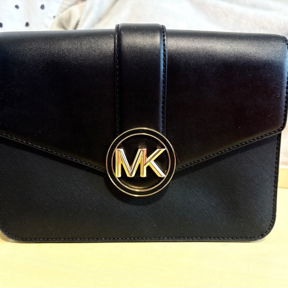 Michael Kors Black Leather Carmen with Gold Logo NWT
